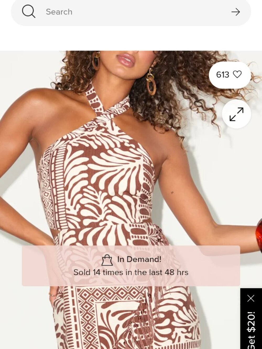 Lulus Nahia Brown Boho Print Fringe Faux-wrap Halter Mini Dress - Size XS - Picture 2 of 5